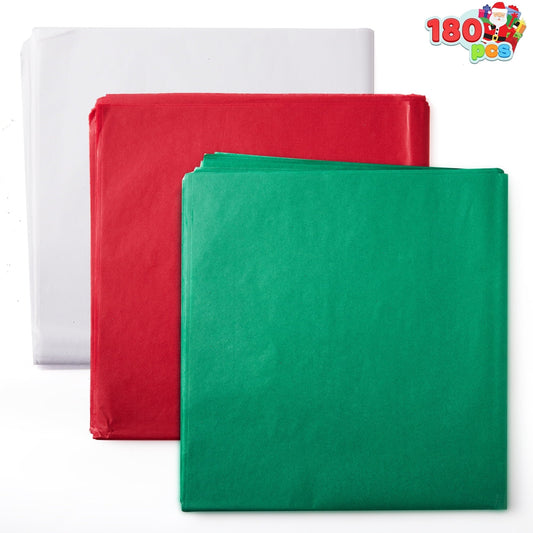 Joyfy 180 Sheets Christmas Tissue Paper Assorted Design (Red, Green & White) 20" x 20" Christmas Wrapping Tissue for Gift Bags DIY Crafts Party Decorations