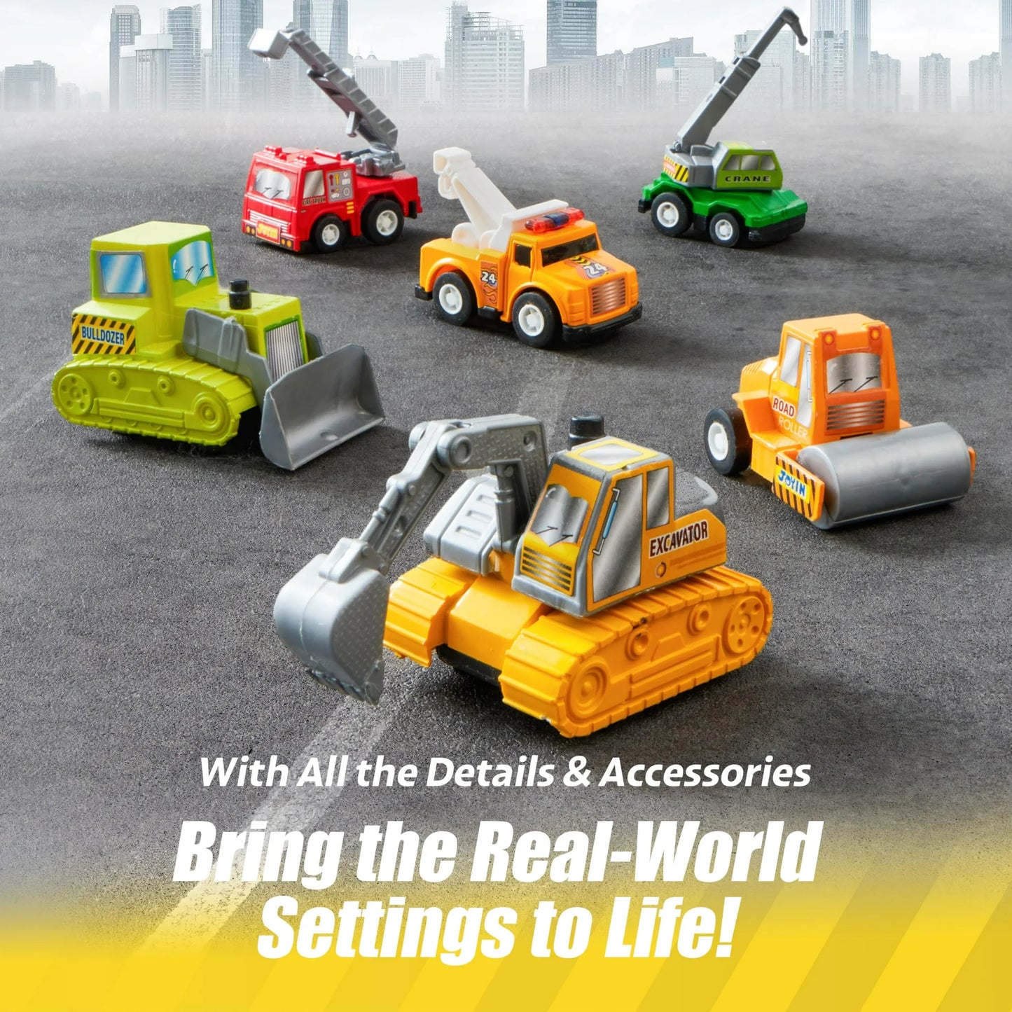 Syncfun 18 Pcs Toy Cars for kids, Friction Pull Back Play Car Vehicle Party Favors, Mini Excavator Toy Trucks for Boys 2 3 4 5 6 Years Old