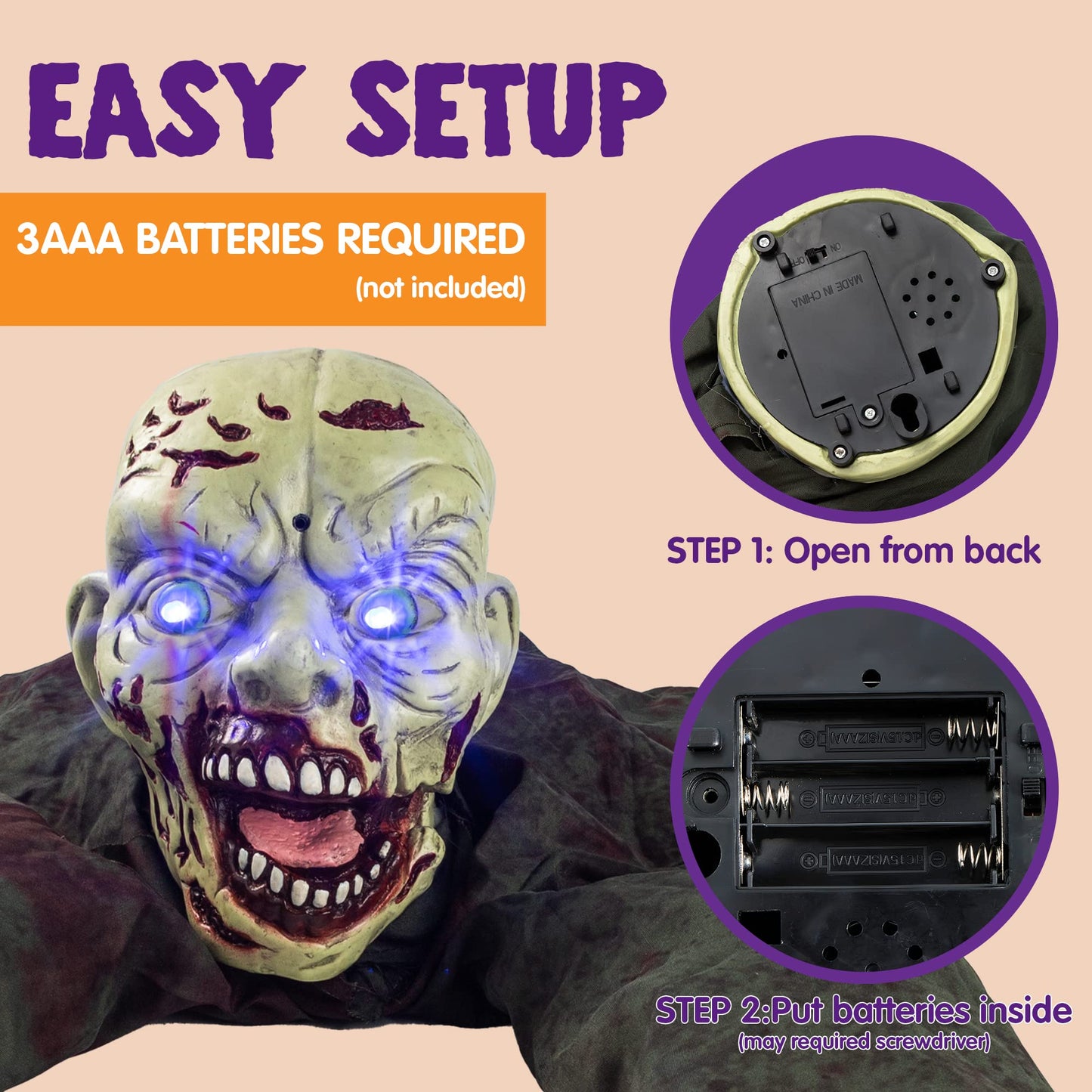 Joyfy Halloween Groundbreaker Animated Halloween Decorations Zombie with Creepy Sound and Flashing Eyes,Outdoor Scary Halloween Yard Decorations,Haunted House Decorations