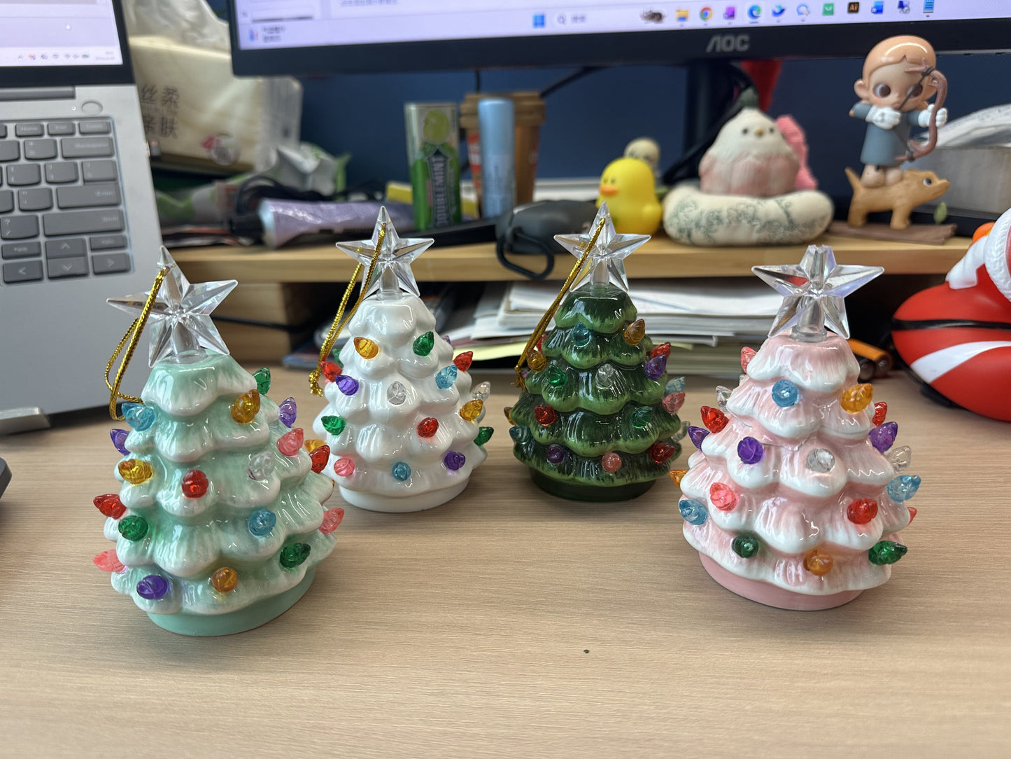 Joyfy 4.3" LED Ceramic Mini Tree Set, 4 Pcs