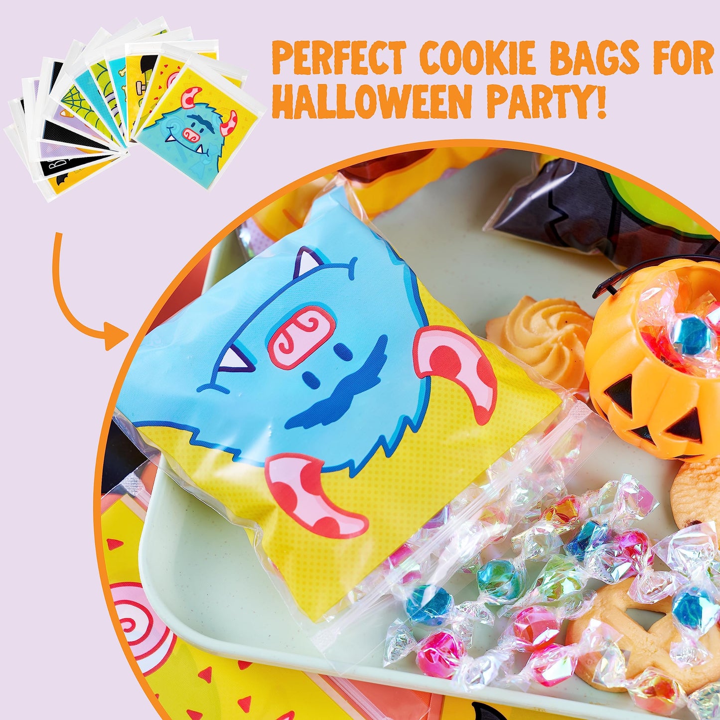 Joyfy 150 Pcs Halloween Treat Bags Clear Self Sealing Cellophane Bags Goodie Bags for Snack Cookie Candy,Halloween Gift Trick or Treat Bags,Halloween Party Supplies