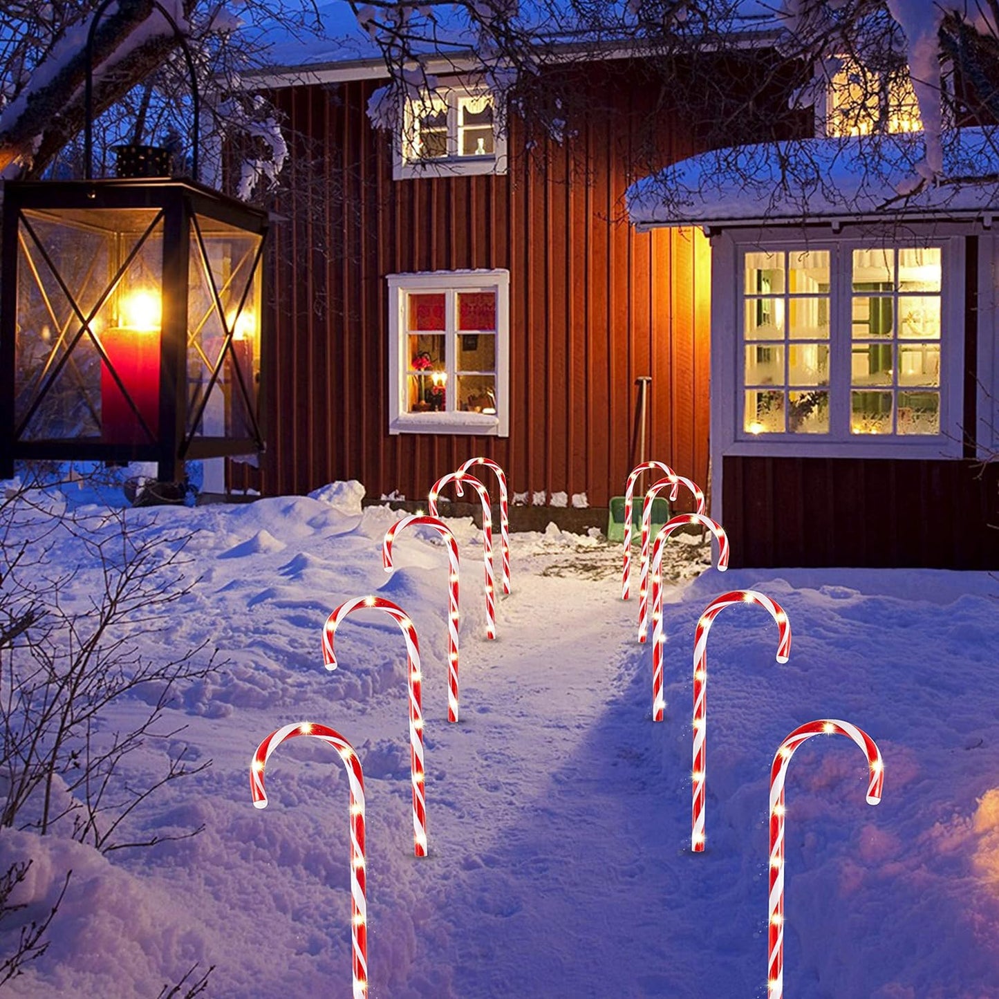 Joyfy 12 Pcs Christmas Candy Cane Lights Outdoor Pathway Lights Christmas Decorations Outdoor,23" Light Up Candy Canes Outdoor Xmas Lights for Outside Porch Yard