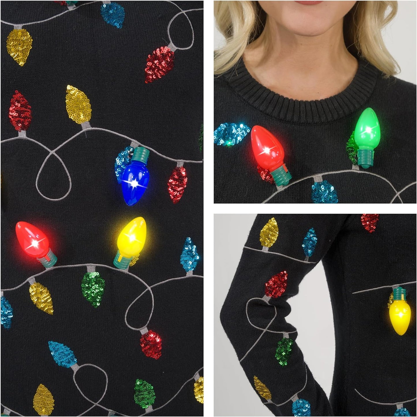 SYNCFUN Light Up Christmas Sweater Dress,Ugly Christmas Sweaters for Women,Funny Black Long Christmas Dress for Women 2024