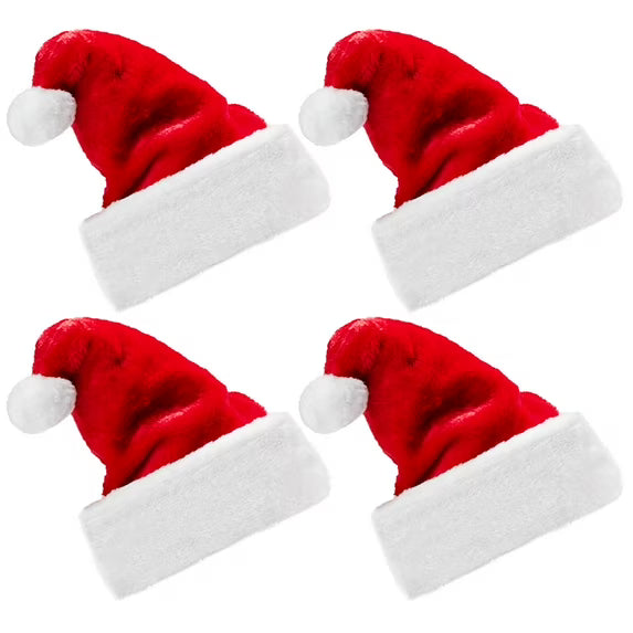 Joyfy 4 Pack Santa Hat,12.5 x 20 Inch Santa Hats for Adults Christmas Hats Plush Red Velvet Santa Hats Bulk for Adults Men Women Kids Christmas Party Favors Holiday Props