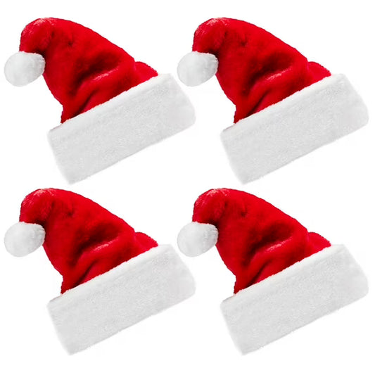 Joyfy 4 Pack Santa Hat,12.5 x 20 Inch Santa Hats for Adults Christmas Hats Plush Red Velvet Santa Hats Bulk for Adults Men Women Kids Christmas Party Favors Holiday Props
