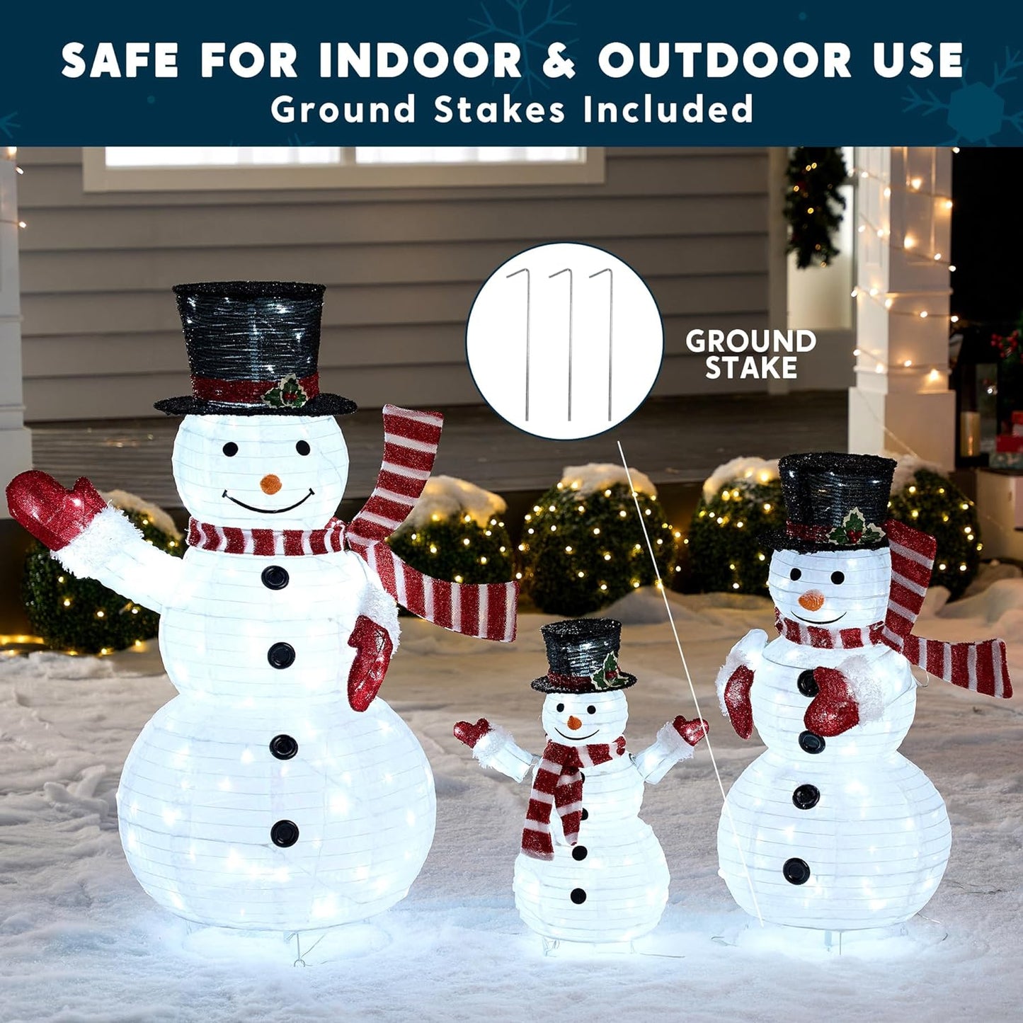 Joyfy 3 Pcs Collapsible Snowman Yard Light Christmas Outdoor Decorations,3D 270 Pre-Lit LED Snowman Christmas Decorations,Christmas Yard Light with Stakes Holiday Decor