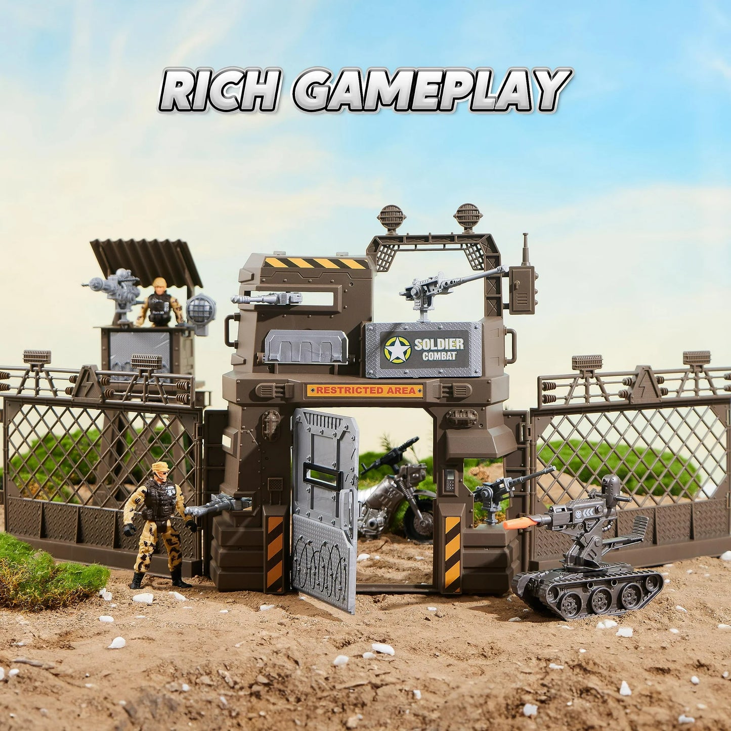 SYNCFUN Military Base Toys Set, Army Men Action Figures and Weapon Gear Accessories Military Combat Toys