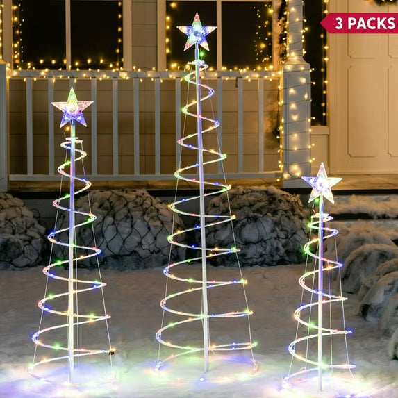Joyfy 3 Pack Spiral Tree Christmas Decoration Outdoor,218 LED Christmas Tree Light Decorations,Christmas Yard Light with Stakes Decorations Outdoor Holiday Decor