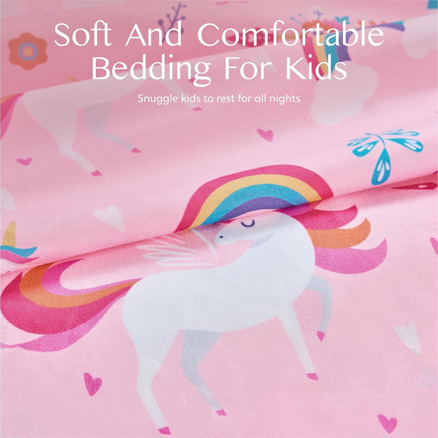 SYNCFUN 3 PCS Unicorn Kids Twin Sheet Set, Cozy Toddler Bedding Set - Soft Microfiber Bed Sheets - Fade Resistant Breathable for Boys Girls Teens