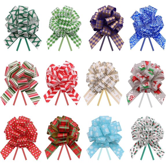 Joyfy 24 Present Wrap Ribbon Pull Bows 4.7", Easy and Fast Gift Wrapping Accessory for presents, Bows, Baskets, Wine Bottles Decoration, Gift Wrapping and Decoration Present