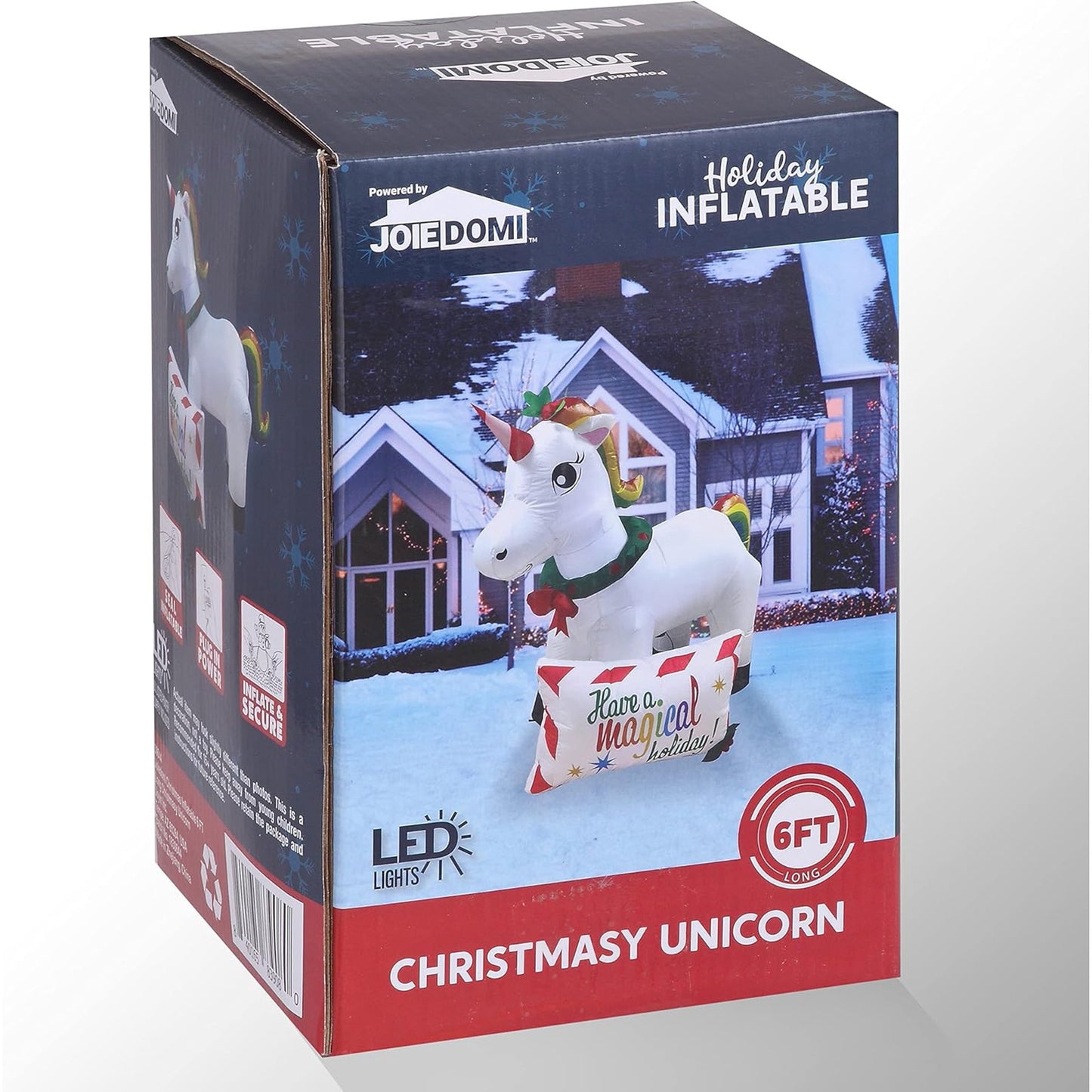 Joyfy 6 ft Christmas Inflatables Magical Unicorn Outdoor Decorations,Christmas Unicorn Blow Ups Yard with Built-in LEDs for Holiday Party Garden Lawn Decor