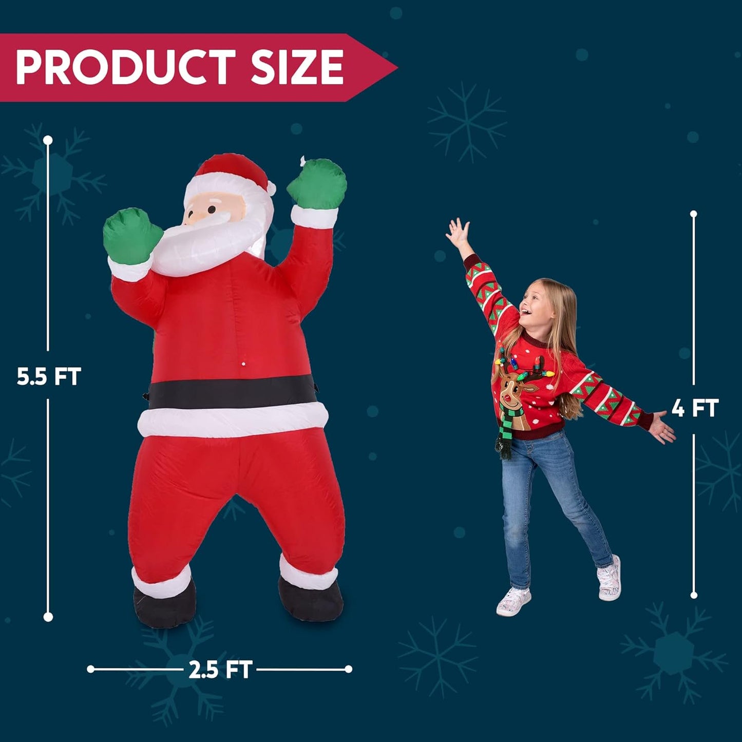 Joyfy 5.5 ft Christmas Inflatables Santa Outdoor Decorations,Christmas Hanging Santa with Gift Bag Blow Ups Yard with Built-in LEDs for Holiday Party Garden Lawn Decor
