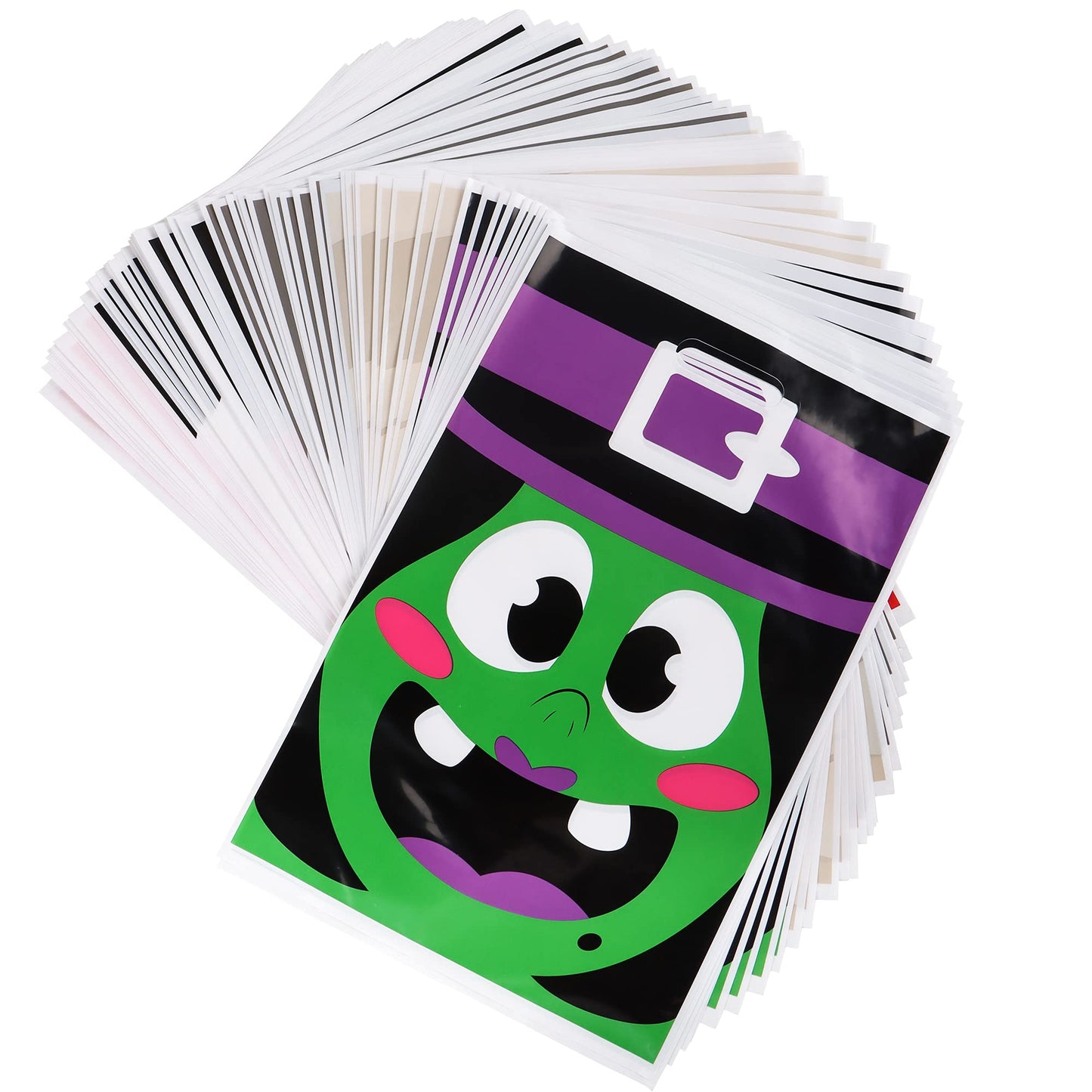 SYNCFUN 72 Pcs Halloween Treat Bags Goodie Bags Plastic Halloween Candy Bags Trick or Treat Creepy Designs Halloween Bags for Kids Trick or Treat,Classroom Goody Bags