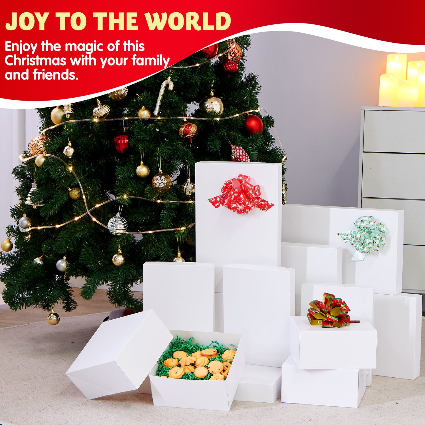 Joyfy 12 Pcs White Kraft Cardboard Boxes Gift Wrap for Christmas Holiday, Festive Xmas Wrapping Shirt and Lingerie Cupcake DIY Boxes