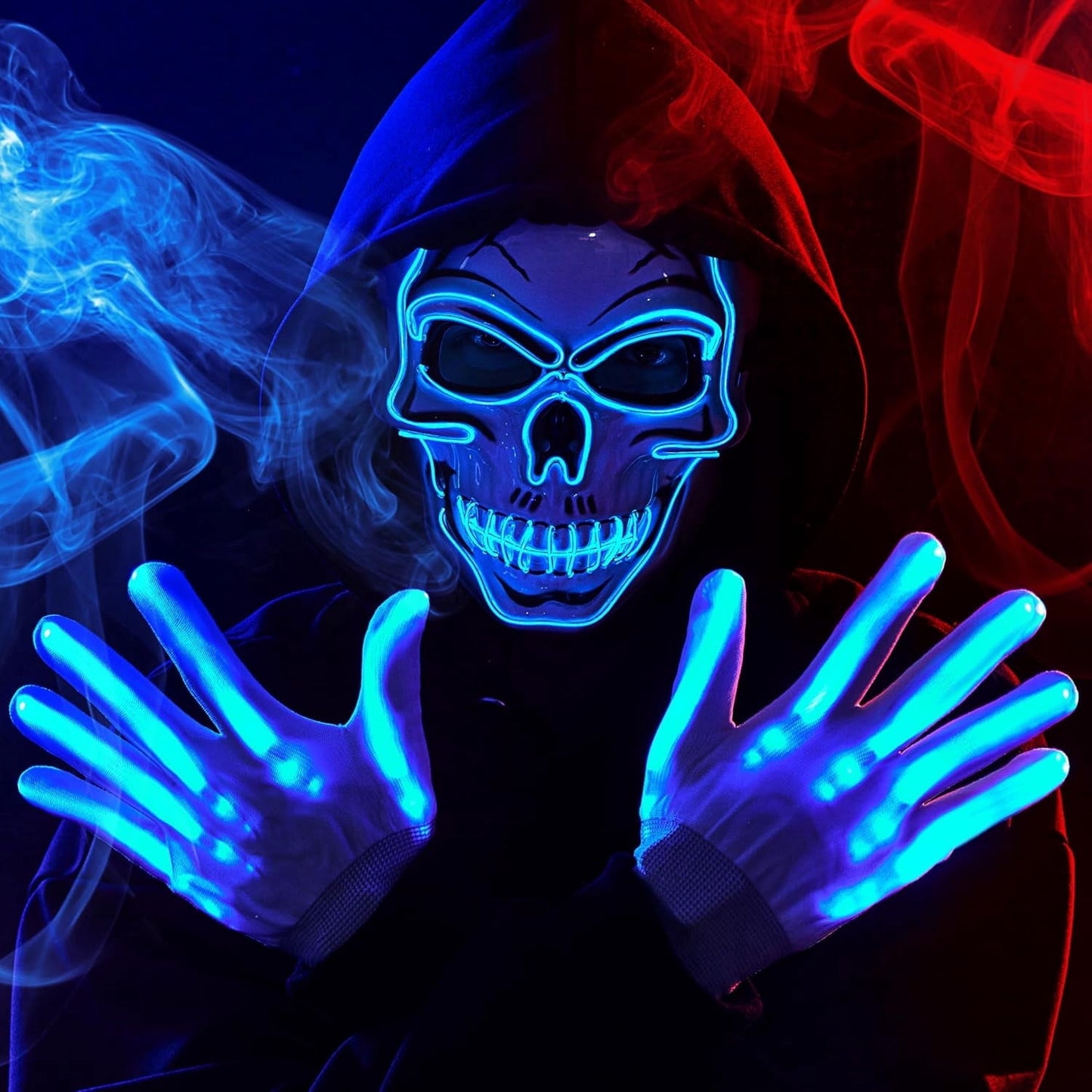 Joyfy Halloween Mask Light Up Mask and Gloves, Scary Halloween Costumes Accessories for Boys, Cosplay Halloween Costume Masquerade Parties, Carnival, Gifts Sky Blue
