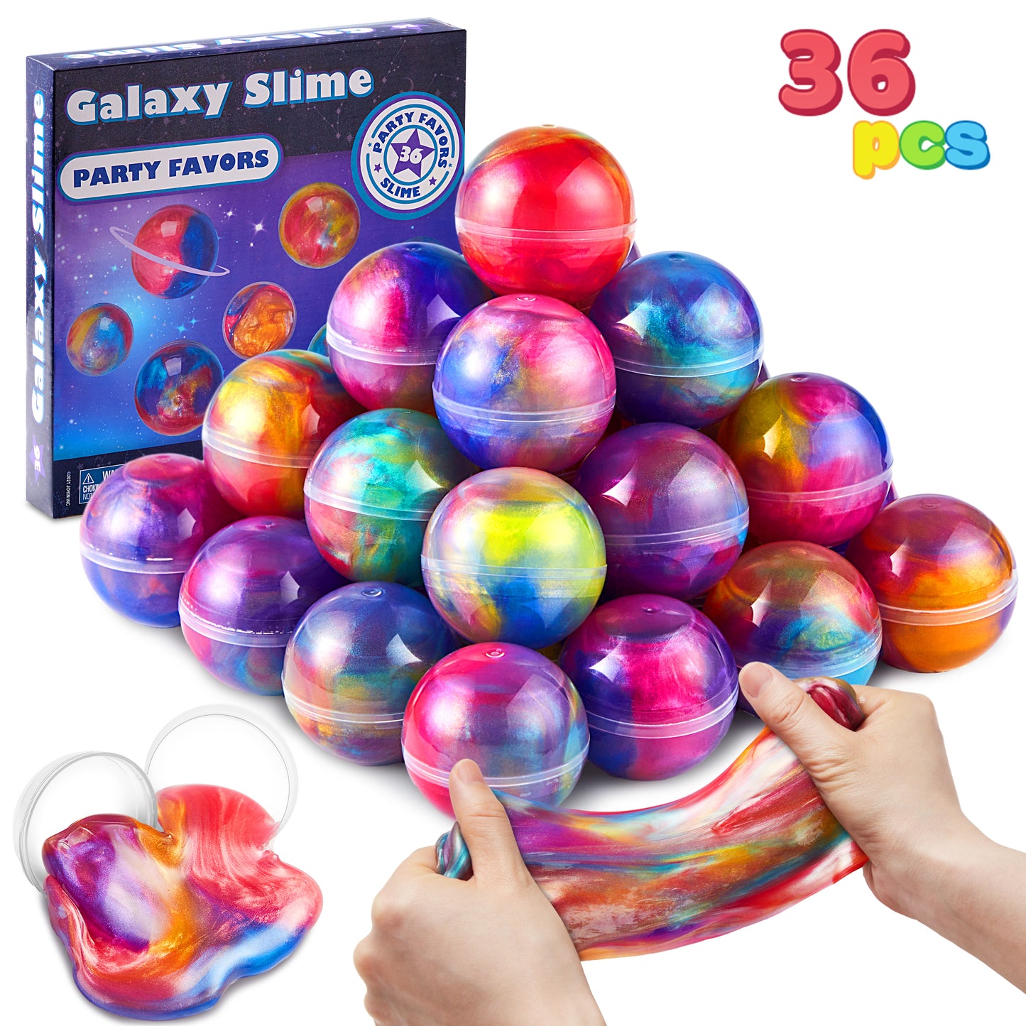 36 Pcs Galaxy Slime Ball Party Favors, Stretchy, Non-Sticky and Safe for Girls and Boys, Classroom Reward, Easter Basket Stuffers, Birthday Party Supplies