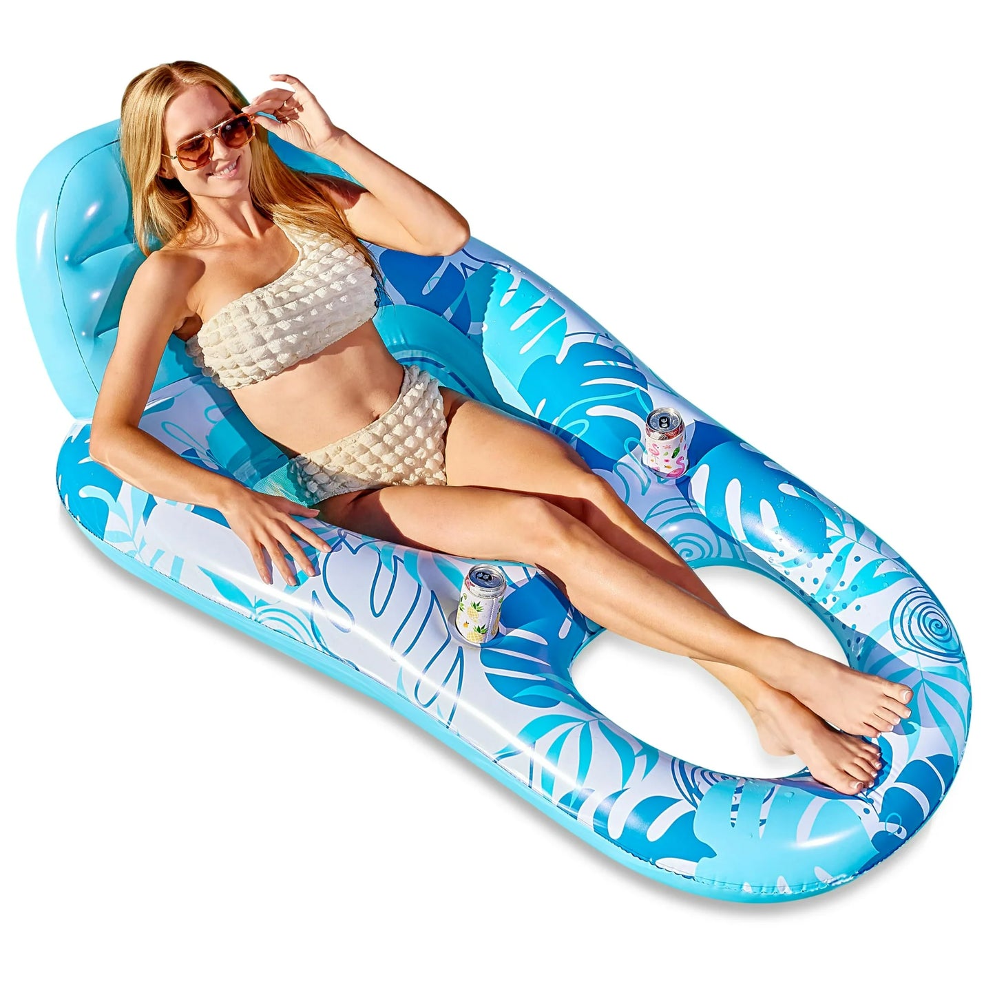 Syncfun Pool Lounge Float Adult, Inflatable Pool Floats Lounger Raft Floaties Water Floating Recliner Chair with Cup Holders Foot Rest Swimming Pool Floaty