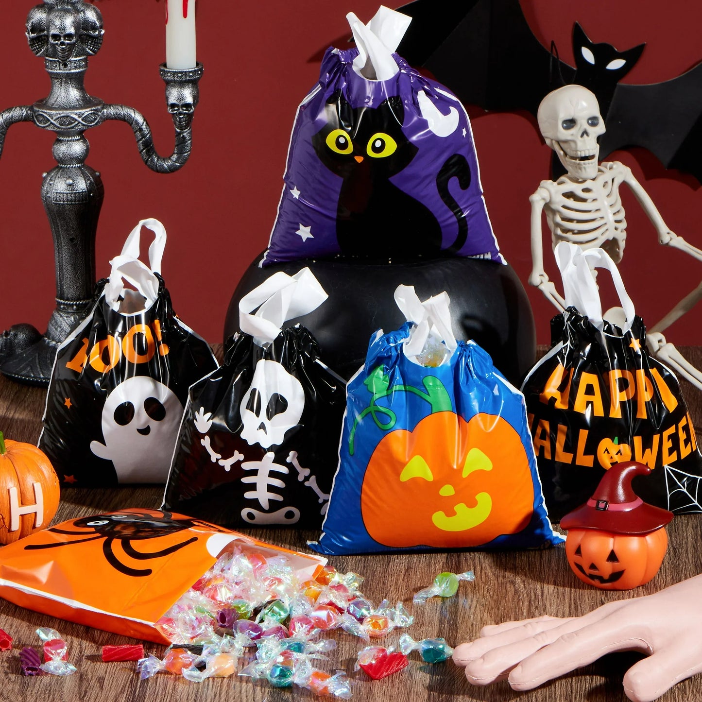 96 Pcs Halloween Treat Bags,Halloween Small Drawstring Candy Bags Goodie Bags Trick or Treat Bags Gift Bags