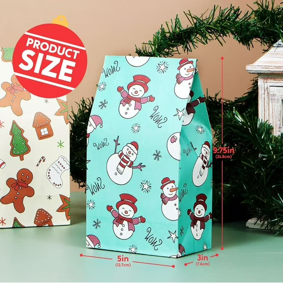 Joyfy 24 Pcs Christmas Holiday Gift Bags, 12 Assorted Christmas Designs Goodie Bags for Classrooms, Party Favors, Small Gift Bags, Kraft Bags and Christmas Craft Bags