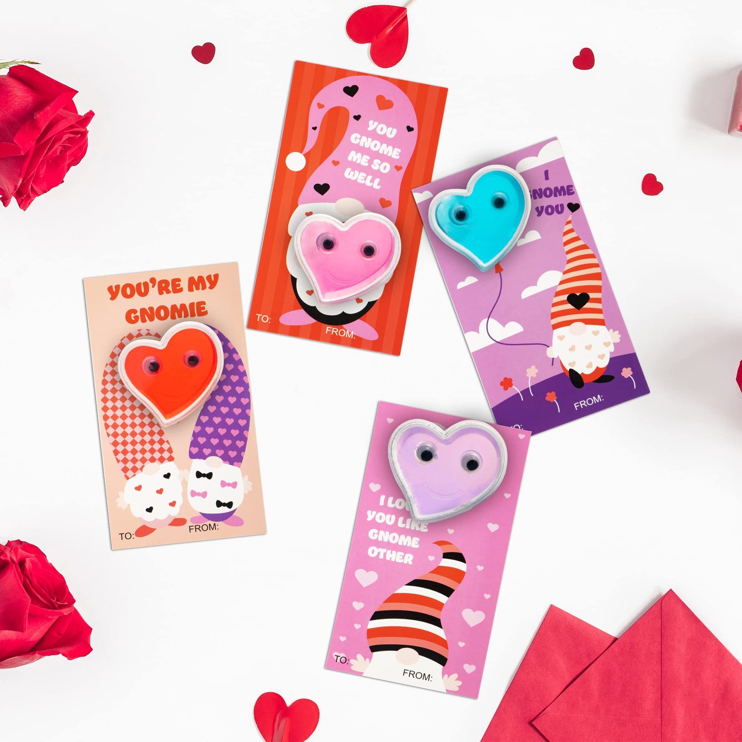 28 Packs Valentines Cards with Heart Shaped Slime for Kids, Stress Relief Fidget Toy Gifts Set for Boys Girls, Valentines School Classroom Exchange Card