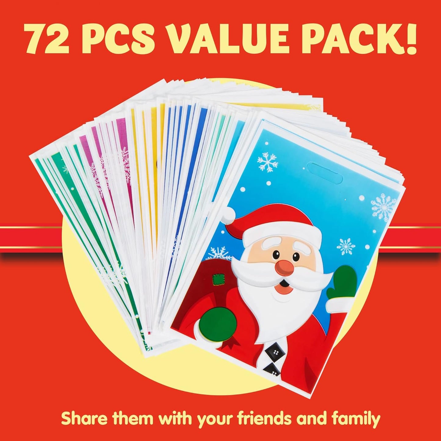 Joyfy 72 Pcs Christmas Bags for Xmas Holiday Goody Gift, 11" x 16"Christmas Snacks Plastic Shopping Bags with Handles for Present Wrapping, Festive Party Favor, Party Decoration Supplies