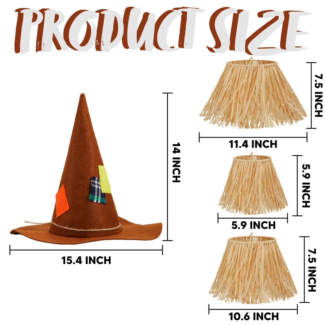 Joyfy 6 Pcs Halloween Scarecrow Costume Set,Scarecrow Costume Accessories Decoration with Scarecrow Hat and Scarecrow Skirt Raffia Neck Foot Hand Straws for Party Accessory Halloween Decoration