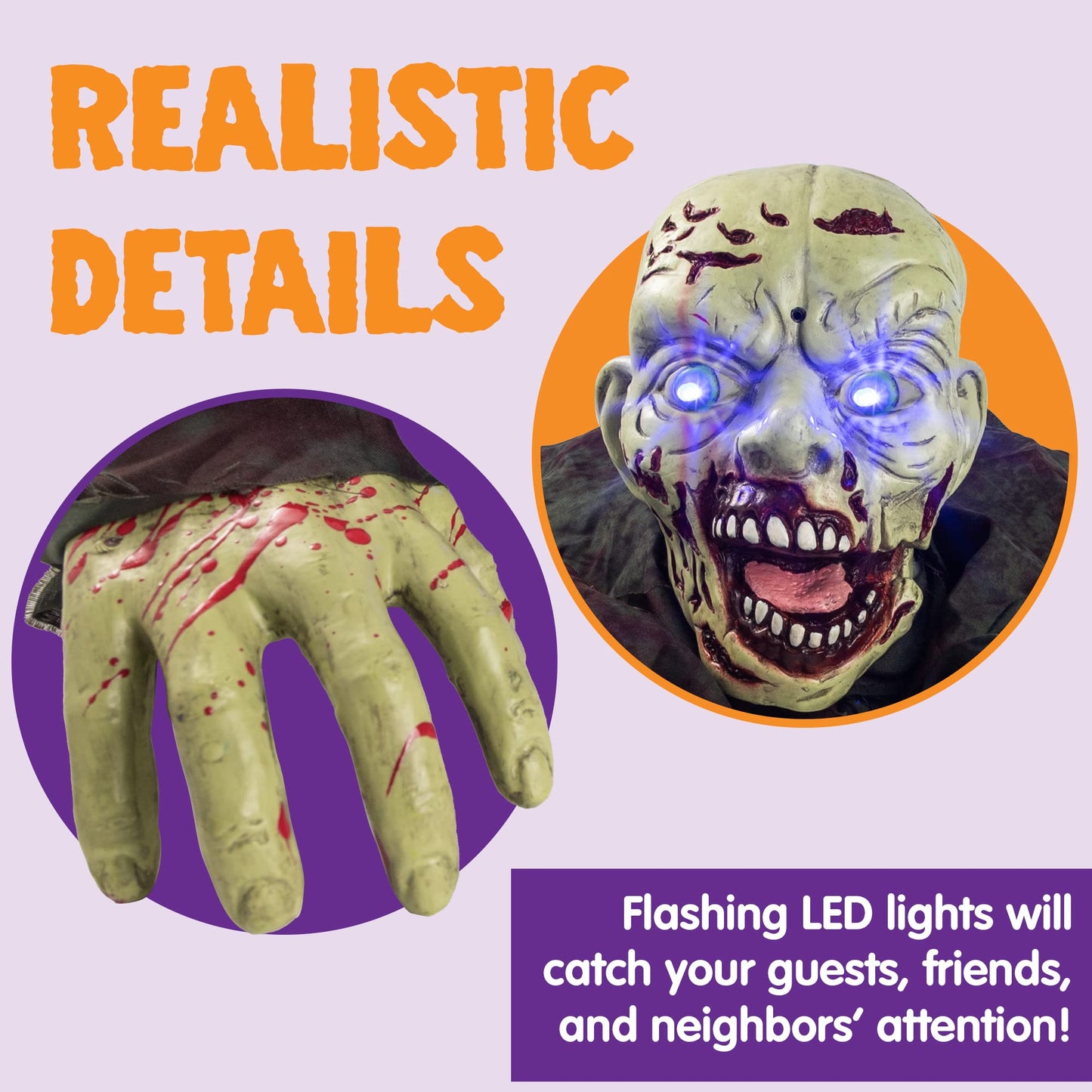 Joyfy Halloween Groundbreaker Animated Halloween Decorations Zombie with Creepy Sound and Flashing Eyes,Outdoor Scary Halloween Yard Decorations,Haunted House Decorations