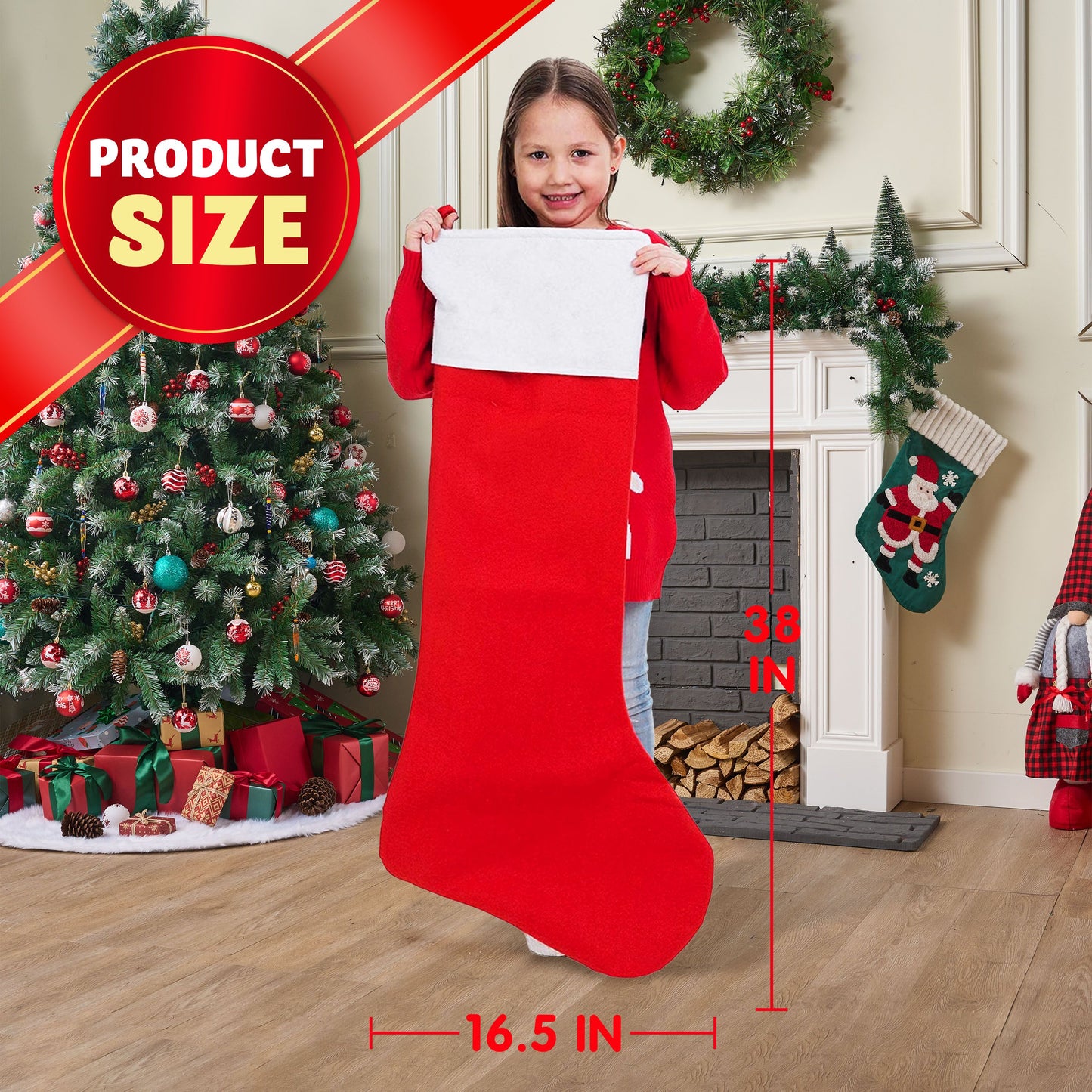 Joyfy 2 Pcs 38" Jumbo Felt Christmas Stockings, Giant Christmas Stocking Large Christmas Stocking for Family Holiday Season Decorations