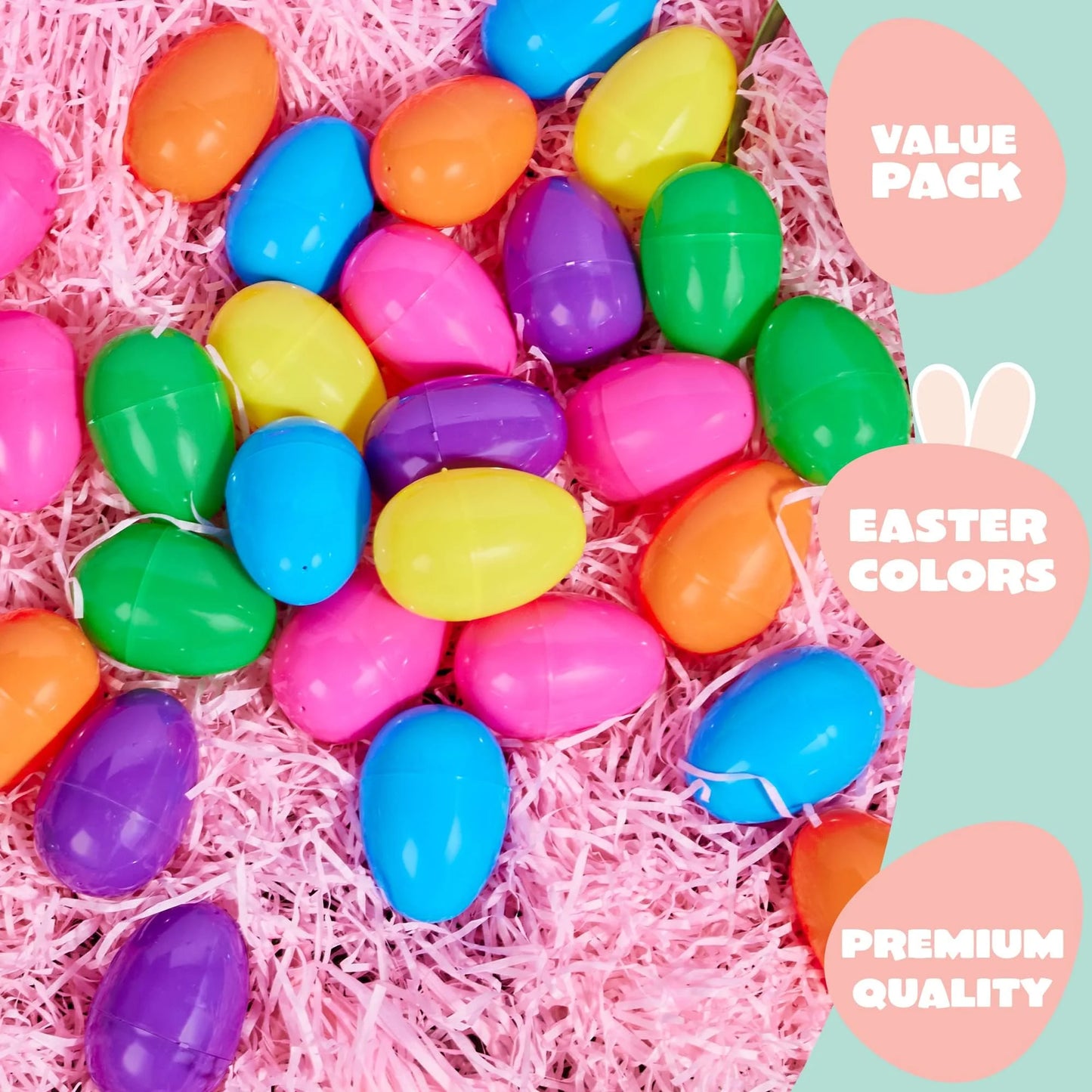 SYNCFUN 100 pcs 3.15" Unfilled Easter Eggs, Empty Plastic Easter Eggs Bulk Fillable with Candy, Treats, Presents For Toy Basket Party Favor, Easter Decorations