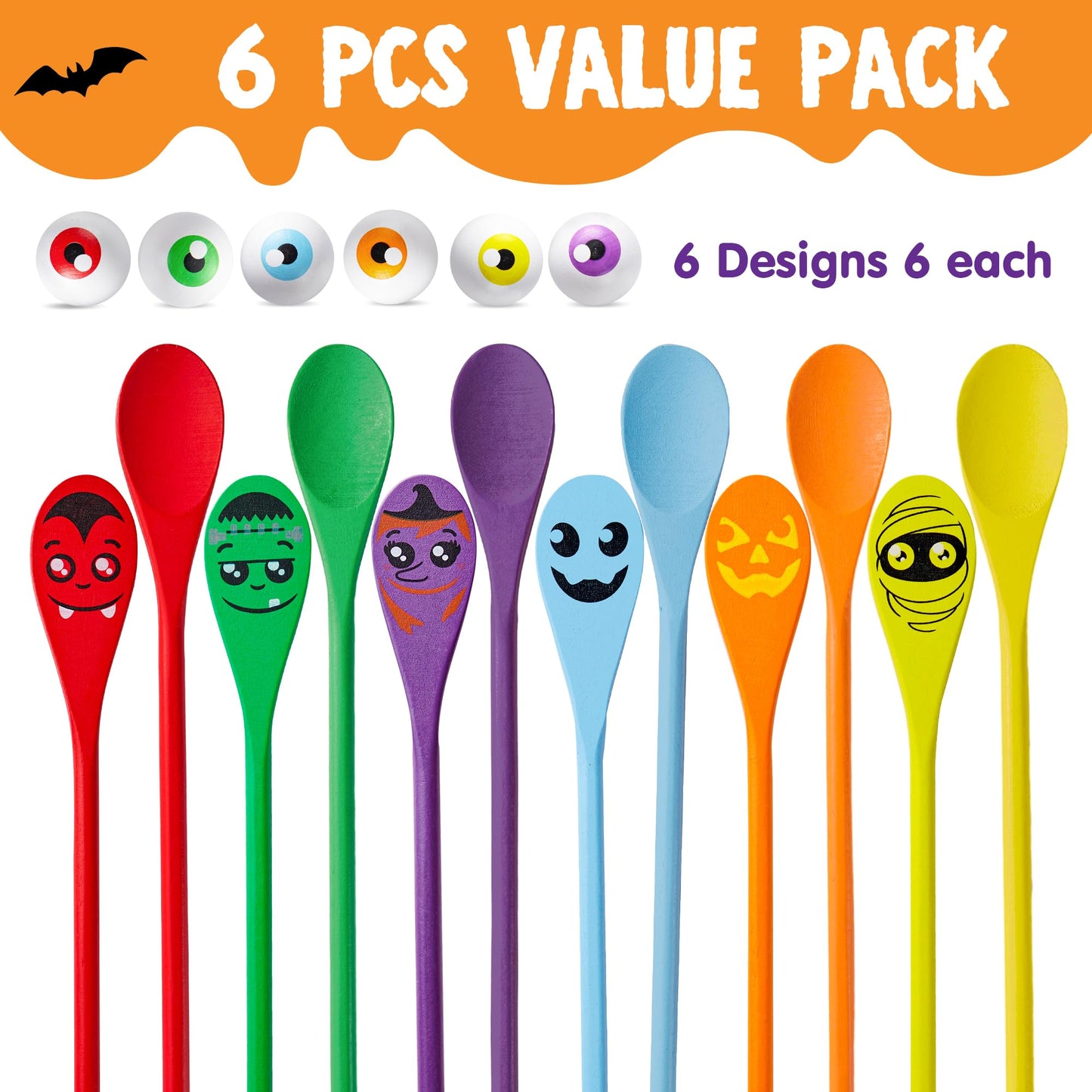 Joyfy 6 Packs Halloween Spoons Game Set,Eyeballs and Spoons Race Party Favors for Kids,Halloween Prizes,Halloween Activities for Kids