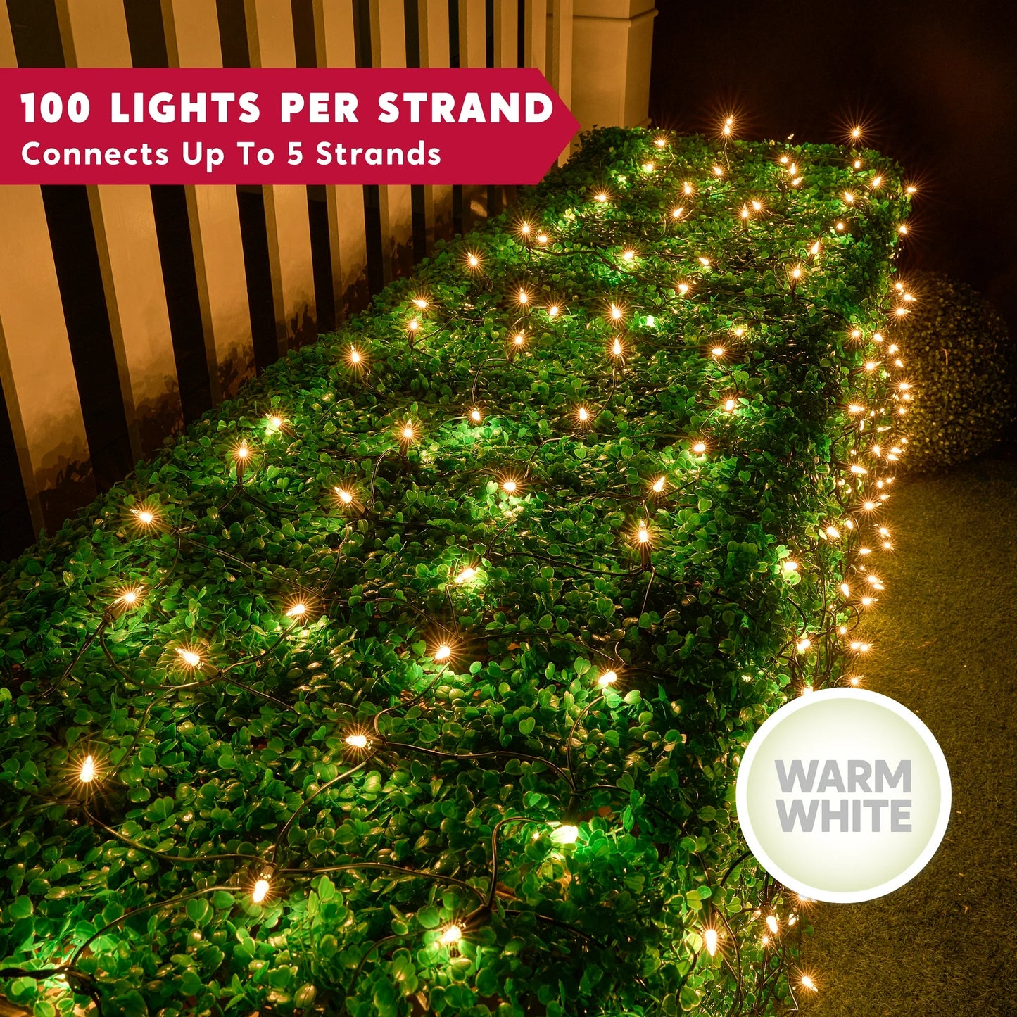 Syncfun 2 Pack of 100 Christmas Net Lights for Bushes,4 x 6 FT Warm White Incandescent Christmas Lights Net Lights Outdoor Mesh Lights for Bushes Garden Party Xmas Tree Decoration