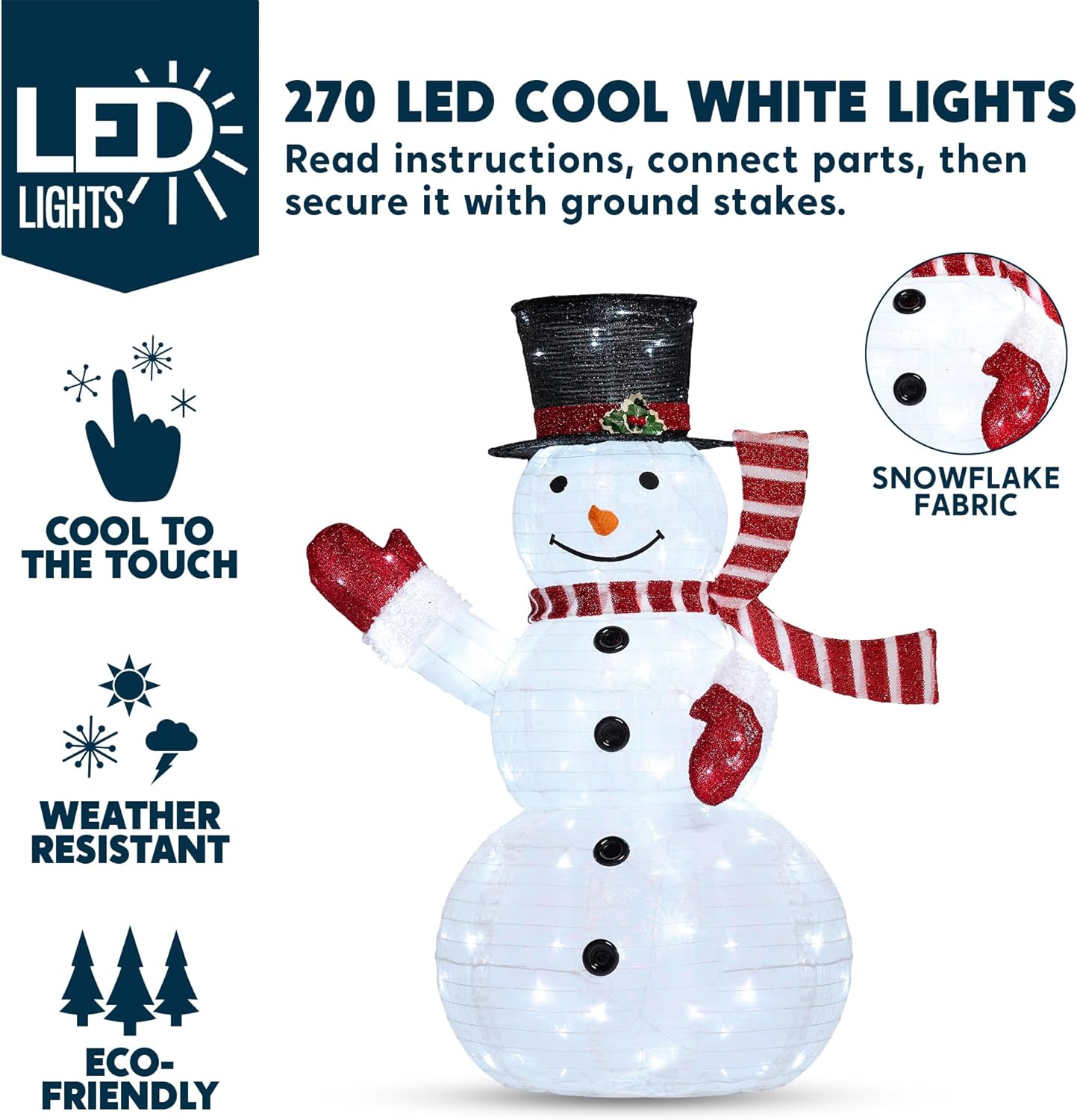 Joyfy 3 Pcs Collapsible Snowman Yard Light Christmas Outdoor Decorations,3D 270 Pre-Lit LED Snowman Christmas Decorations,Christmas Yard Light with Stakes Holiday Decor