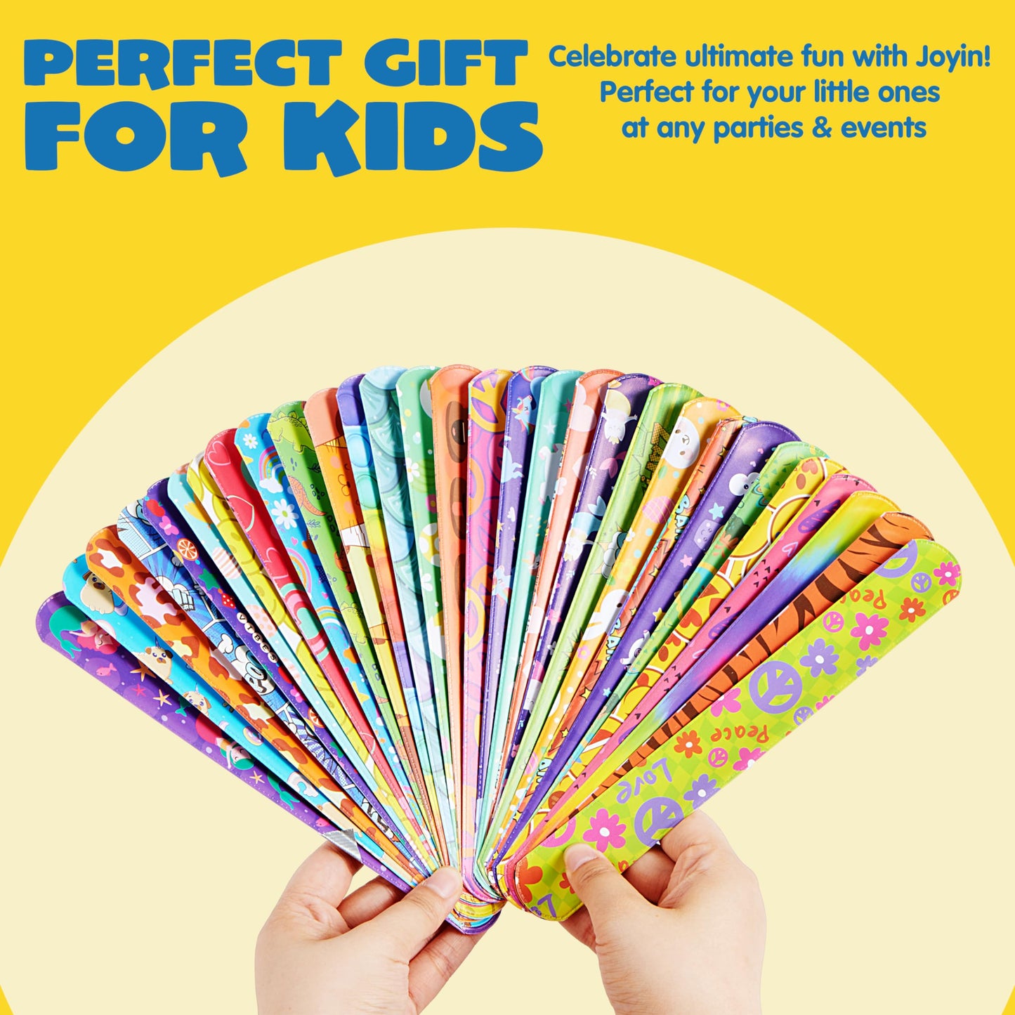 Syncfun 288 Pcs Slap Bracelets Party Favors - 36 Designs with Cute and Colorful Themes - for kids Easter Valentine Party Favors