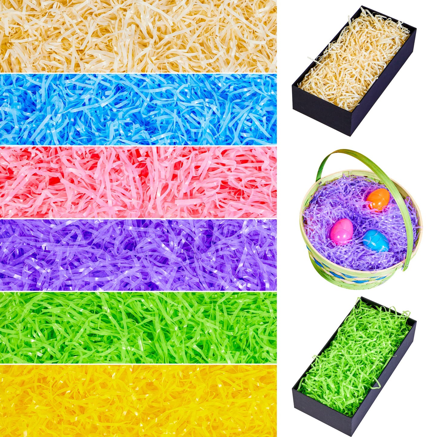 Joyfy 12 Oz Easter Plastic Grass in 6 Colors, Easter Shred Packaging Filler for Easter Basket Filling, Gift Wrapping, Easter Egg Stuffer Party Supplies