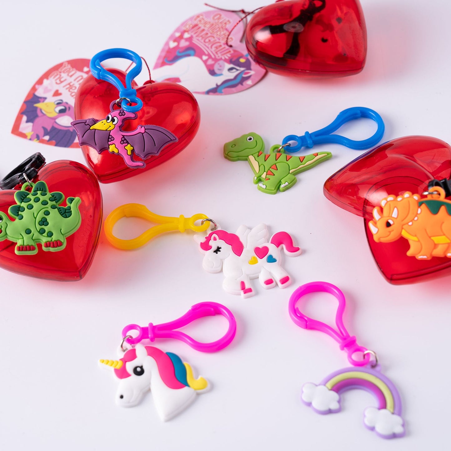 Pack of 28, Valentine's Day Unicorns and Dinosaurs with Heart Shells, Kids Party Favors