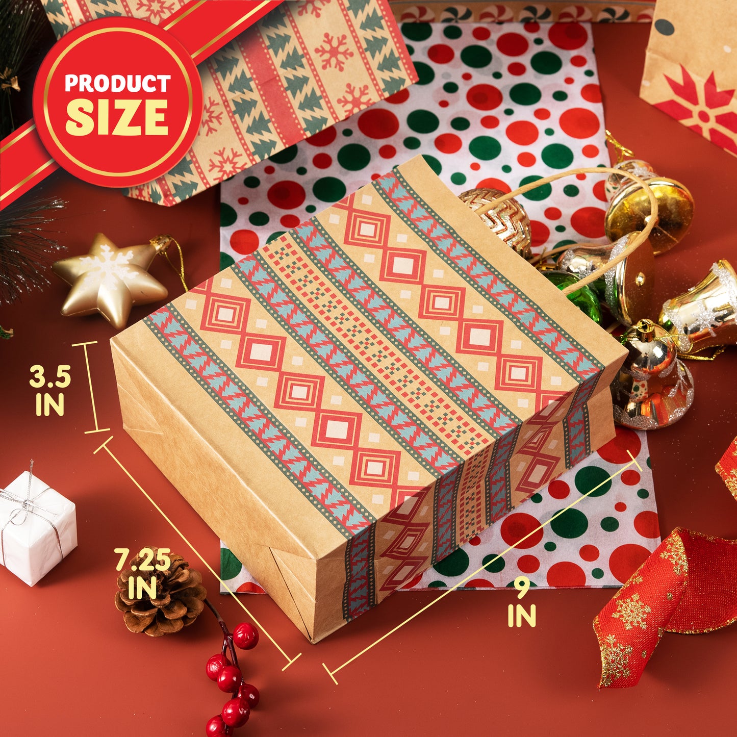 Joyfy 48 Pcs Christmas Present Bags, Kraft Bags with Handle for Christmas Party Favors, Gift Giving, Holidays Decorations, Xmas Treat Bags