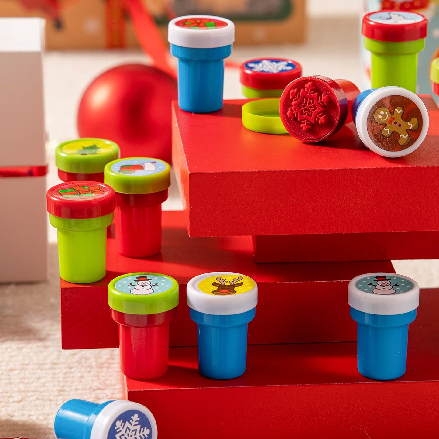Joyfy 48 Pcs Christmas Assorted Stamps for Kids, Self-Ink Stampers (12 Different Designs, Plastic Stamps) for Christmas Party Favors, Stocking Stuffers, Kids Crafts, School Prizes and Goodies