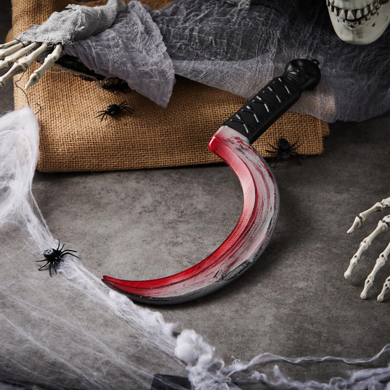 Syncfun 14.8 Inch Halloween Fake Sickle With Fake Blood Prop,Large Plastic Halloween Prop Knife Toy for Costume Accessories Horror Costumes,Scary Accessories for Kids & Adults