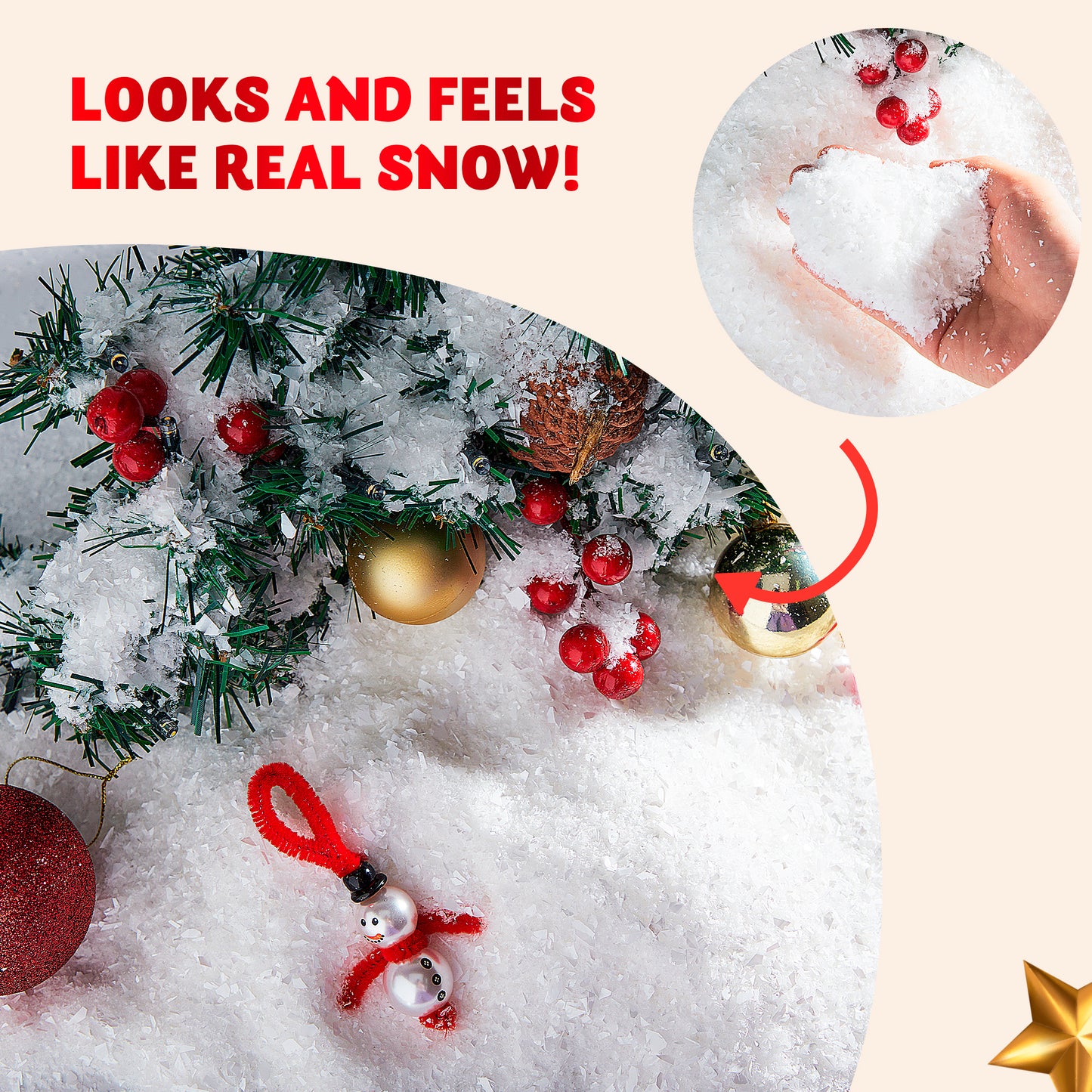 SYNCFUN 10 Oz Artificial Snow, 280g Plastic Fake Snow for Winter Decoration Christmas Tree Decoration Holiday Decor and Winter Displays and Handcraft (White)