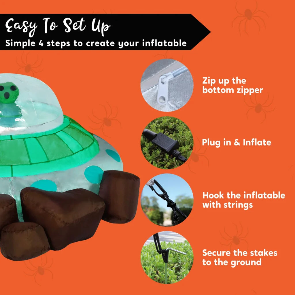 Syncfun 5 FT Halloween Inflatable Crashing UFO Alien Decoration with Built-in LEDs,UFO Halloween Decorations Outdoor Blow Up Yard Lawn Decoration