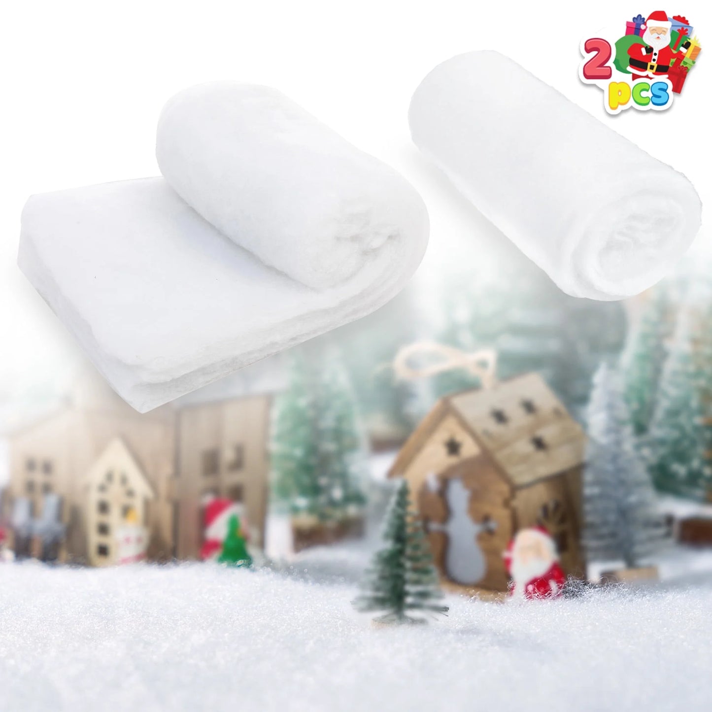 Joyfy Christmas Snow Blankets Roll (2 Pcs), 15 in x 10Ft Soft Thick Artificial Snow Blanket, Snow Rolls, Snow Sheets, Fake Snow Cotton Fabric for Christmas Holiday Winter Decoration