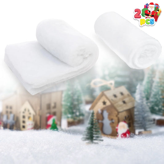 Joyfy Christmas Snow Blankets Roll (2 Pcs), 15 in x 10Ft Soft Thick Artificial Snow Blanket, Snow Rolls, Snow Sheets, Fake Snow Cotton Fabric for Christmas Holiday Winter Decoration