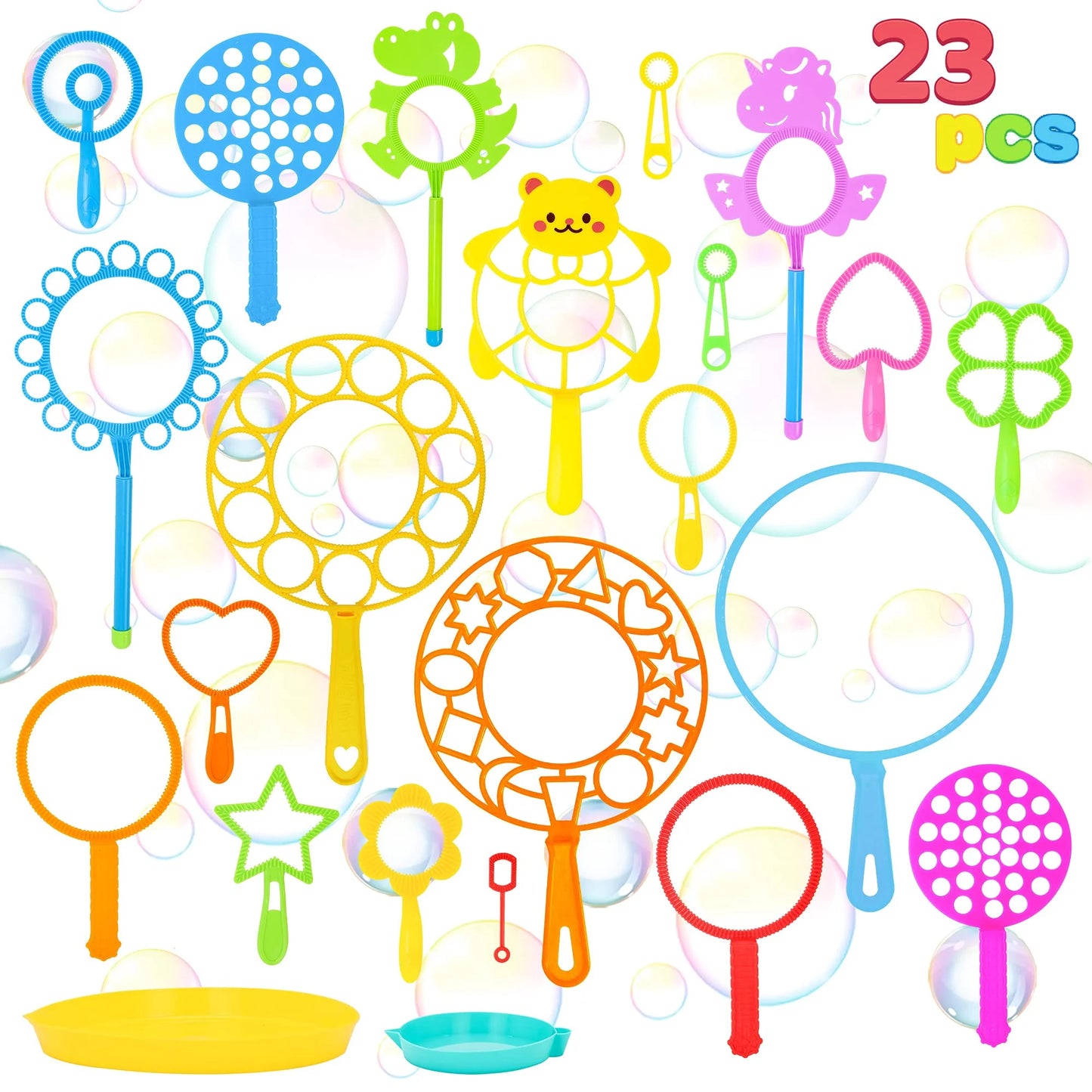 SYNCFUN 23 Pcs Big Bubble Wands Set, Large Bubble Wands Bulk for Kids Outside Blowing, Giant Bubble Maker with Tray for Summer Easter Party Favor Birthday Toddlers
