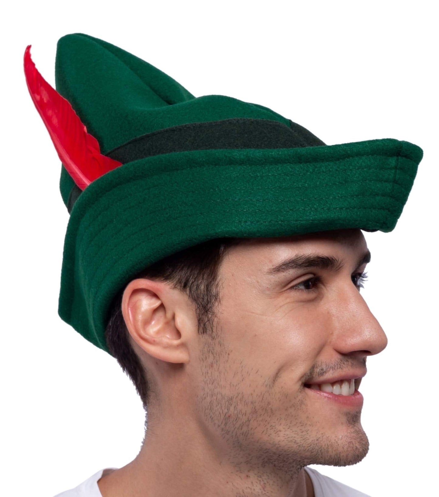 Joyfy Green Felt Robin Hood Hat with Feather, Tyrolean Alpine Costume Accessory for Halloween Dress Up Party, One Size Fits Adults