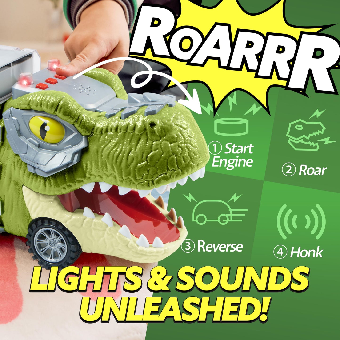 SYNCFUN 13 in 1 Dinosaur Toys, Dinosaur Truck with 12 Pull Back Cars, Dinosaur Cars Set, Birthday Gifts Toys for 3 4 5+ Year Old Boy, Transport Carrier Truck for Toddlers 2-4 Years