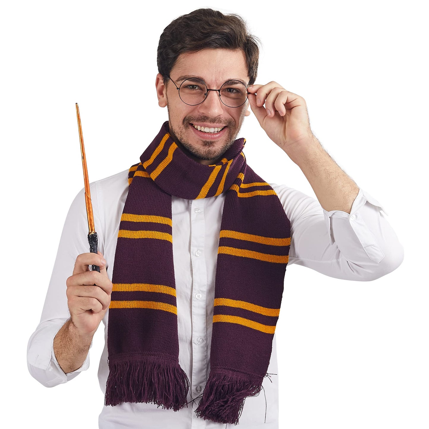 SYNCFUN 4 Pcs Halloween Wizard Costume Accessories Set with Glasses Tie Wand and Scarf,Cosplay Accessories for Kids and Adults Dress Up