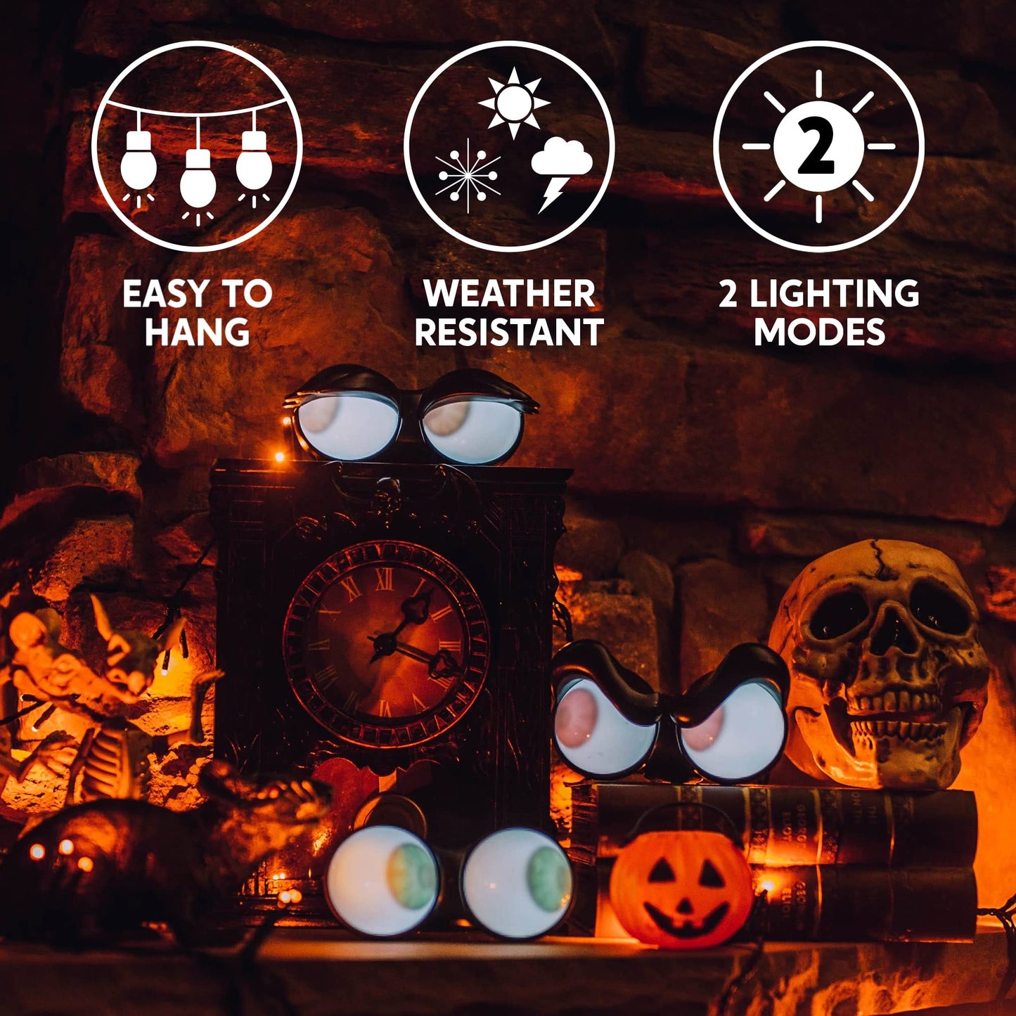 Joyfy 3 Pack Halloween Flashing Spooky Eyes Lights Decorations Outdoor,Battery Operated Light with Timer Decorations,Outdoor Halloween Light Decorations Car Decorations