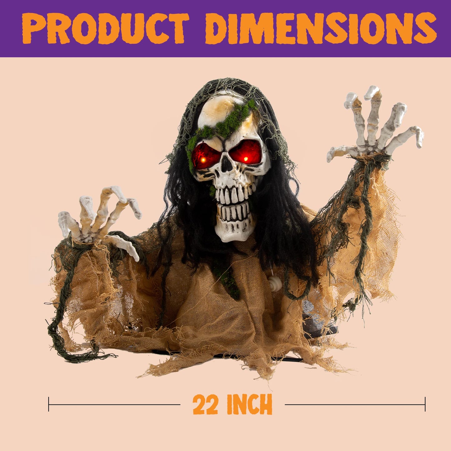 Joyfy Animated Halloween Groundbreaker Halloween Decorations Skeleton Zombie with Sound and Flashing Eyes,Outdoor Scary Halloween Yard Decorations,Haunted House Decorations