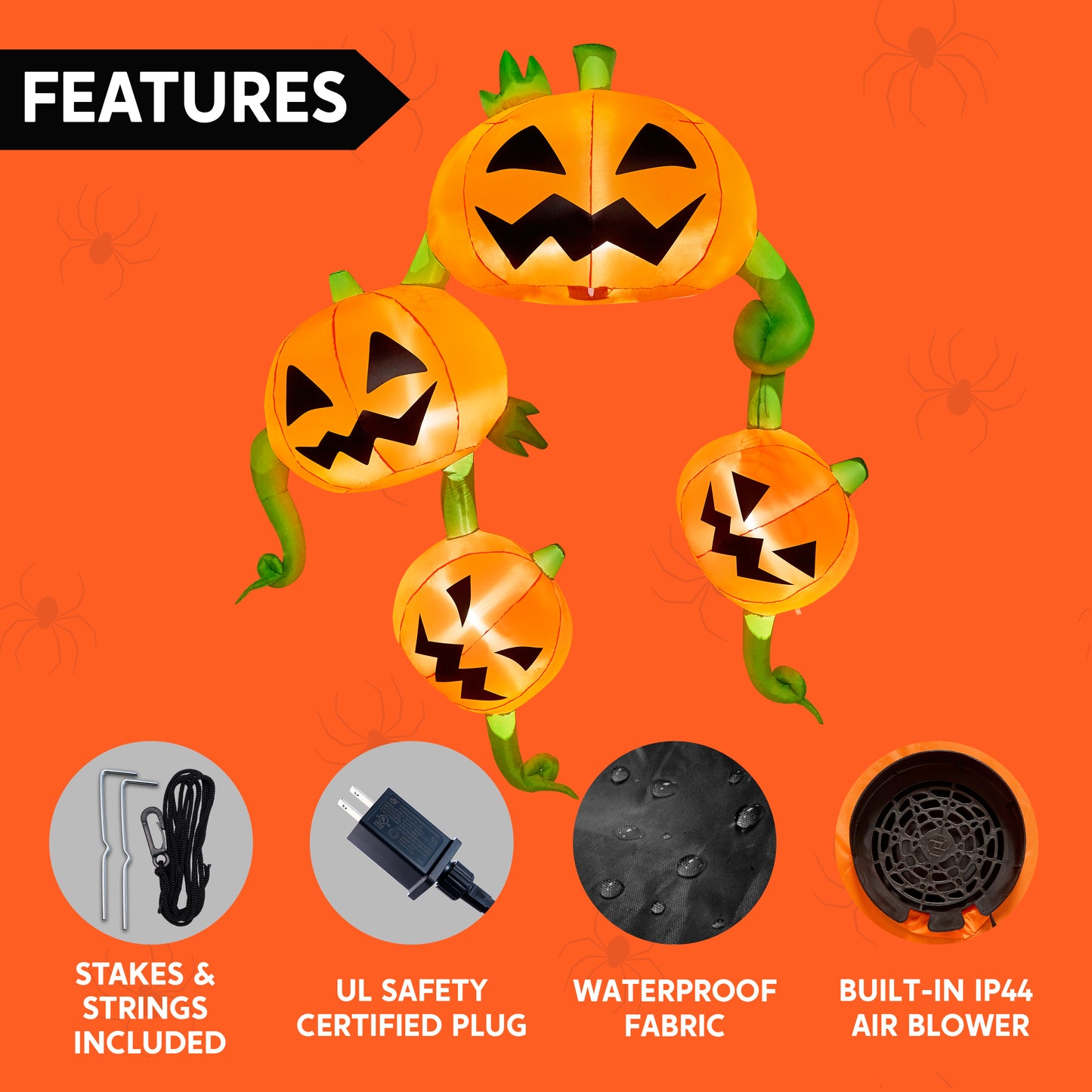 Syncfun 10 FT Halloween Inflatable Giant Pumpkins Hanging on The Roof Decoration with Built-in LEDs,Halloween Decorations Outdoor Blow Up Yard Lawn Decoration