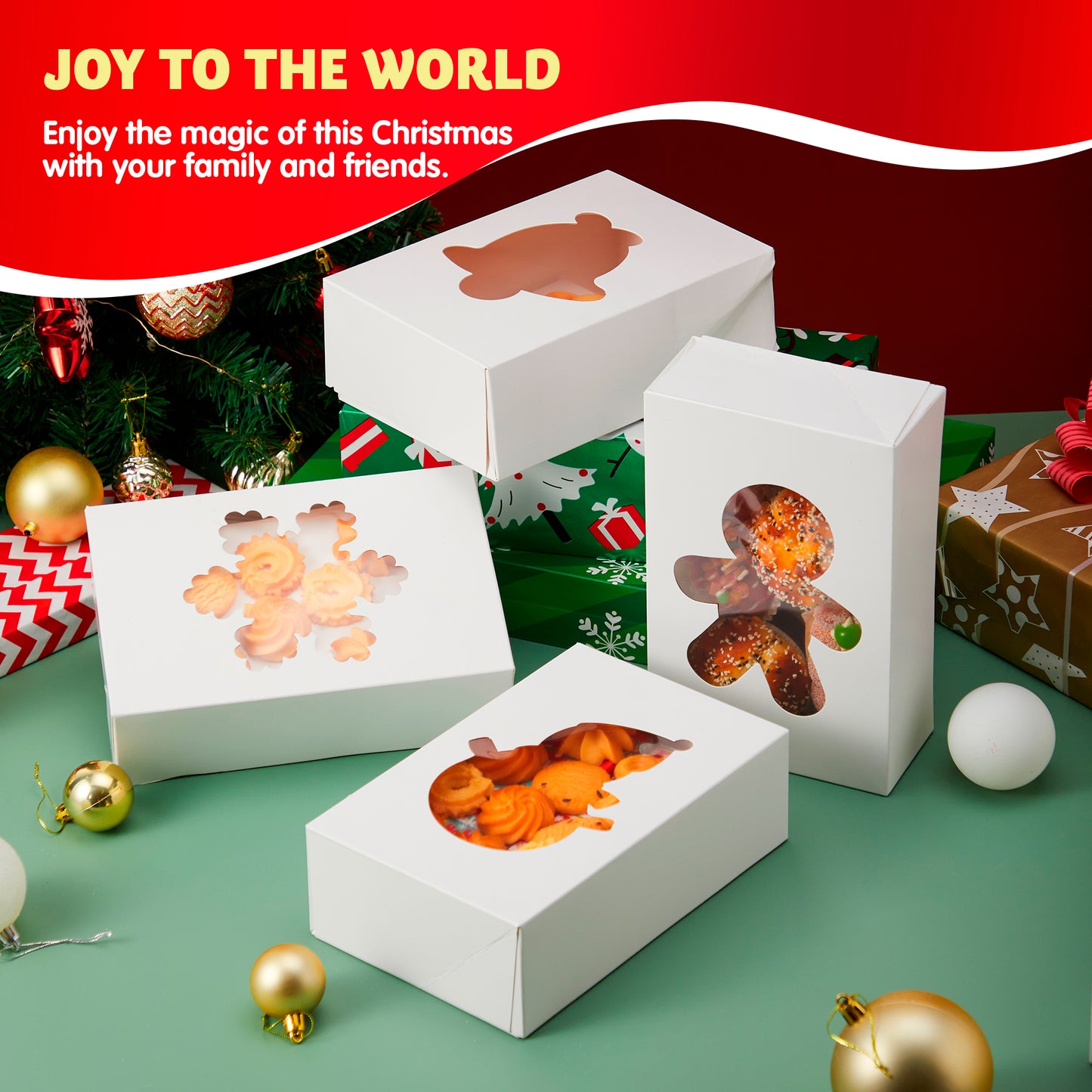 Joyfy 24 Pcs Christmas Cookie Boxes, Plain White Treat Boxes with Window 9’’x 6’’x 3’’ Bakery Gift Warpping Box for Xmas Holiday Party Favor Pastries, Cupcakes, Cookies, Donuts Gift-Giving